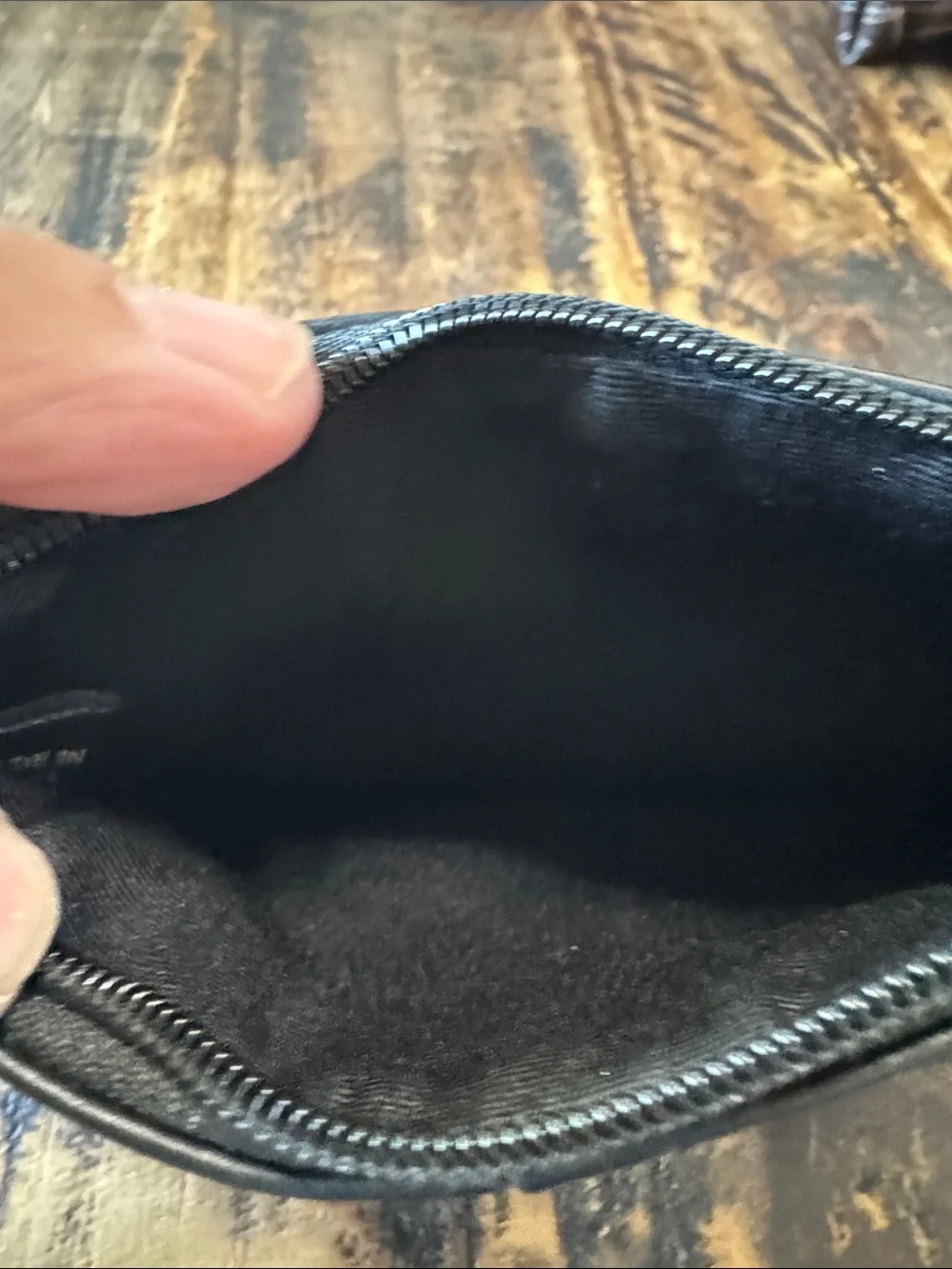 Coach Black Leather Wristlet with White Contrast Stitching